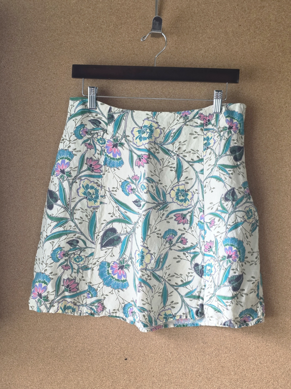 LOFT Floral Linen‑Blend Lined Skirt Sz 6 Blue Pink Green A-Line Summer Botanical